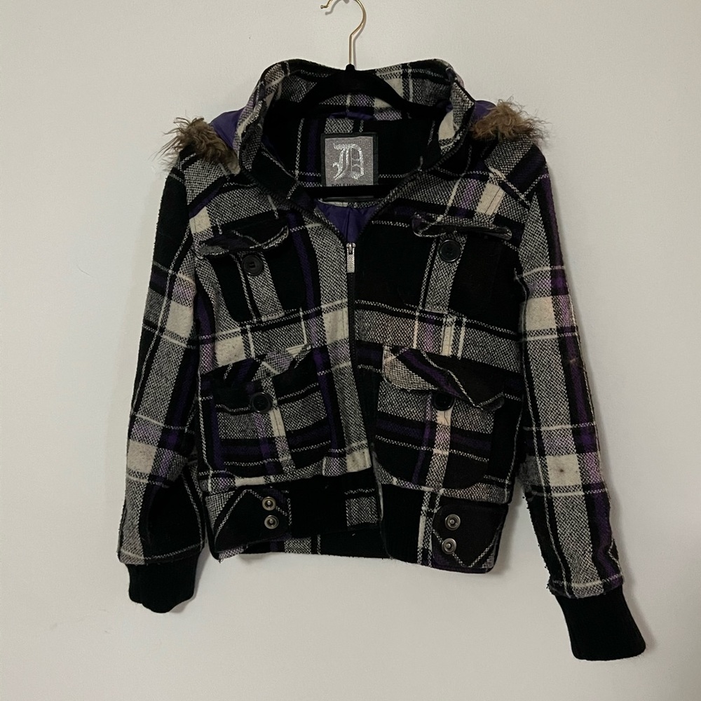 dollhouse purple plaid cropped coat